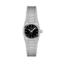 Tissot, PRX with a 25mm stainless steel case and bracelet strap featuring a black dial with diamond indexes.