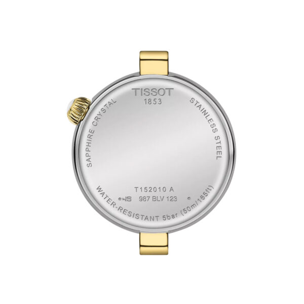 Tissot, Desir with a 28mm stainless steel and yellow gold PVD coated case and bracelet strap featuring a mother of pearl dial.