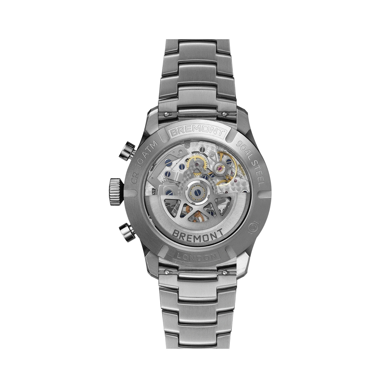 Bremont, Altitude Chronograph GMT with a 42mm stainless steel case and bracelet strap featuring a chronograph and a brushed silver dial.