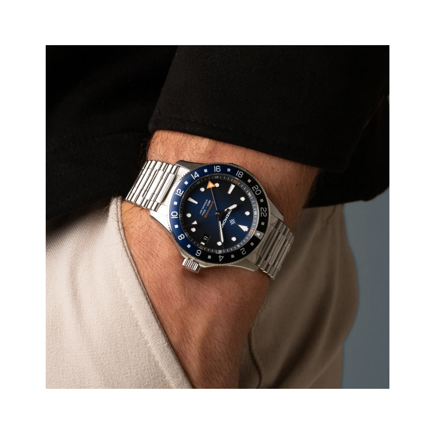 Bremont, Supermarine 300m GMT 'Glacier Blue' Limited Edition, Automatic Men's Watch Bremont, Supermarine 300m GMT 'Glacier Blue' with a 40mm stainless steel case and bracelet strap featuring a date function and a blue dial and bezel.