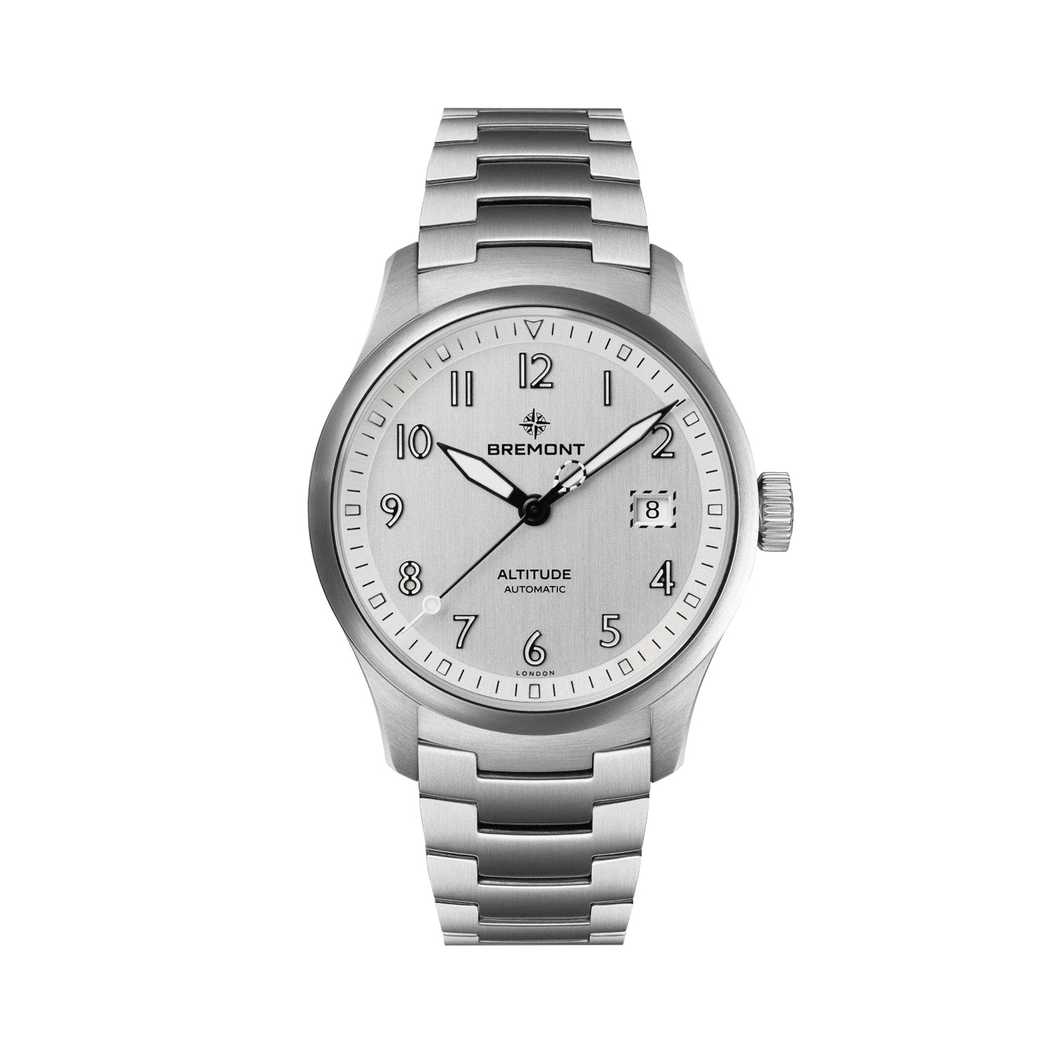 Bremont, Altitude 39 Date Silver, Automatic Men's Watch Bremont, Altitude 39 Date with a 39mm stainless steel case and bracelet strap featuring a date function and a silver dial.