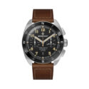 Bremont, Terra Nova Chronograph with a 42.5mm stainless steel case and a brown leather strap featuring a chronograph, date function and a black dial and bezel.