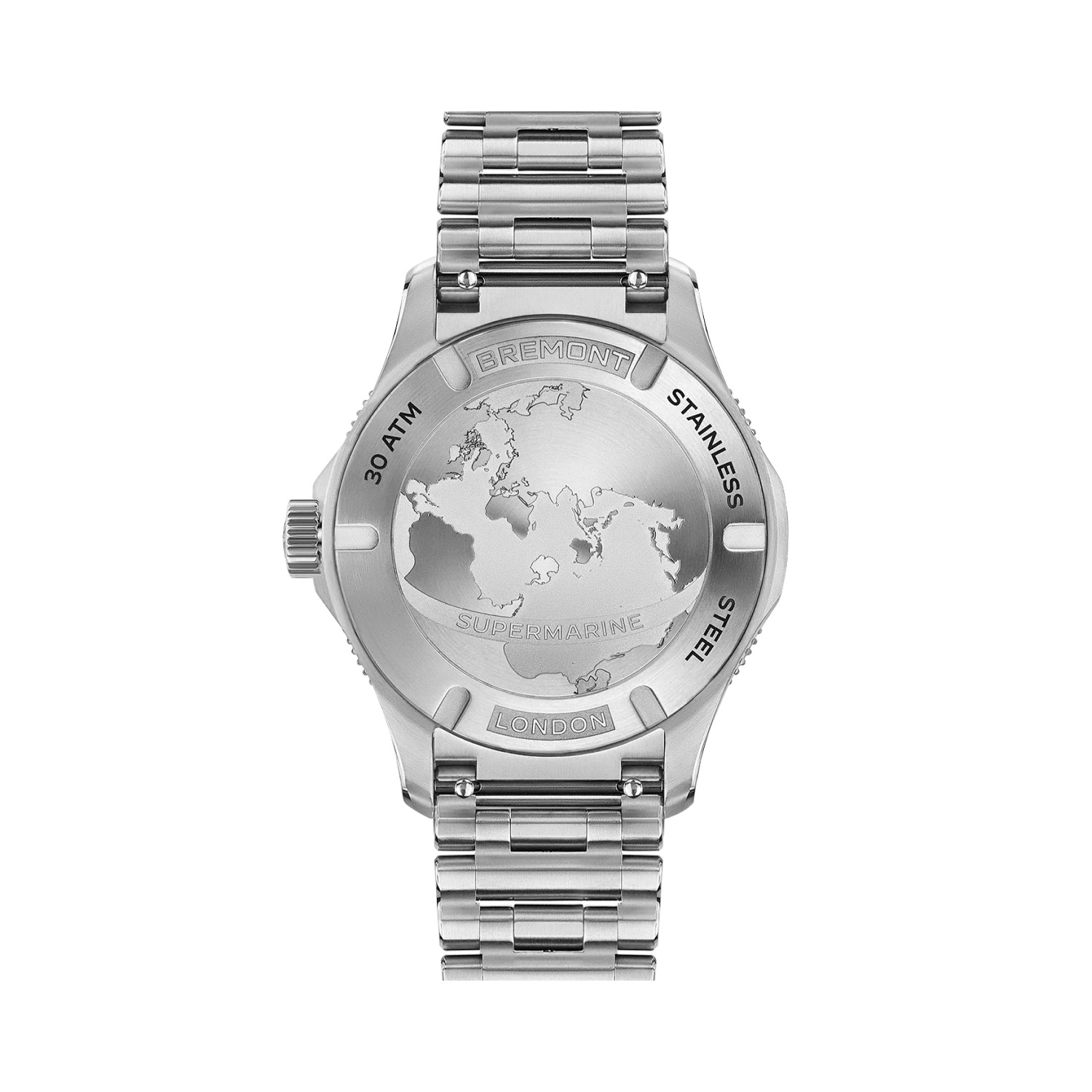 Bremont, Supermarine with a 40mm stainless steel case and bracelet strap featuring a green dial and bezel.