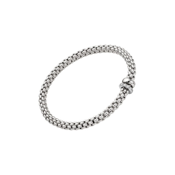 An 18ct white gold Flex'It bracelet with one diamond set and one polished rondel, belonging to FOPE's Solo collection.