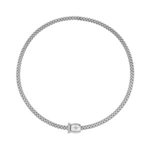 An 18ct white gold Flex'It necklace with two white gold diamond set rondels, belonging to Fope's Solo collection.