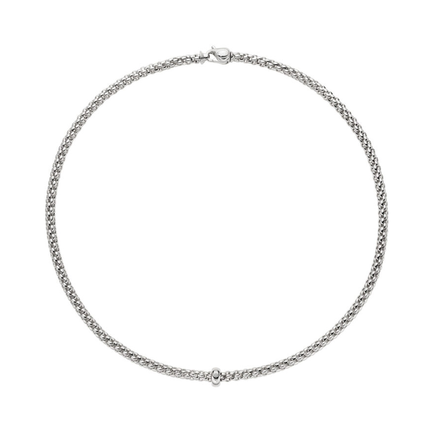An 18ct white gold necklace with a single diamond set rondel, belonging to Fope's Solo collection.