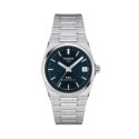 Tissot, PRX Powermatic 80 with a 35mm stainless steel case and bracelet strap featuring a date function and a dark blue dial.