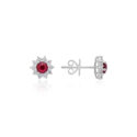 A pair of 18ct white gold ruby and round brilliant cut diamond cluster stud earrings, for pierced ears.