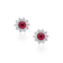 A pair of 18ct white gold ruby and round brilliant cut diamond cluster stud earrings, for pierced ears.