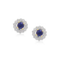 A pair of 18ct white and yellow gold sapphire and diamond stud earrings, for pierced ears.