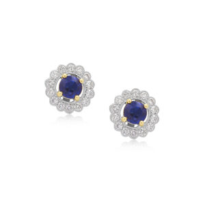 A pair of 18ct white and yellow gold sapphire and diamond stud earrings, for pierced ears.