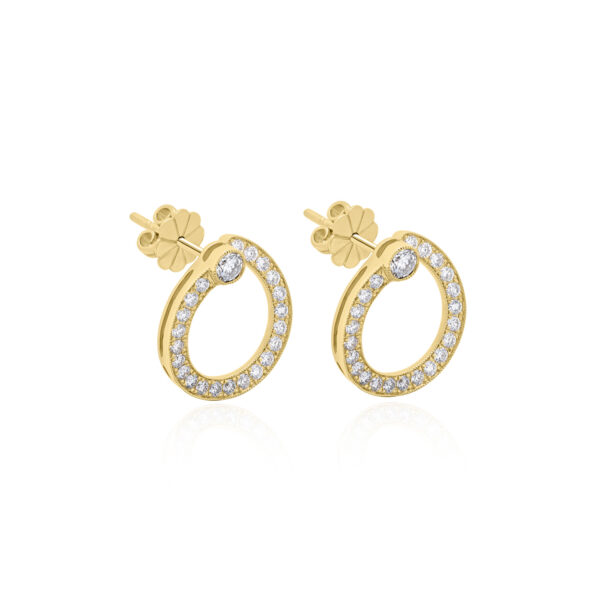 A pair of 18ct yellow gold brilliant cut diamond set swirl earrings, for pierced ears.
