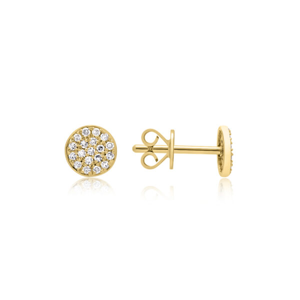 A pair of 9ct yellow gold pave diamond set cluster stud earrings, for pierced ears.