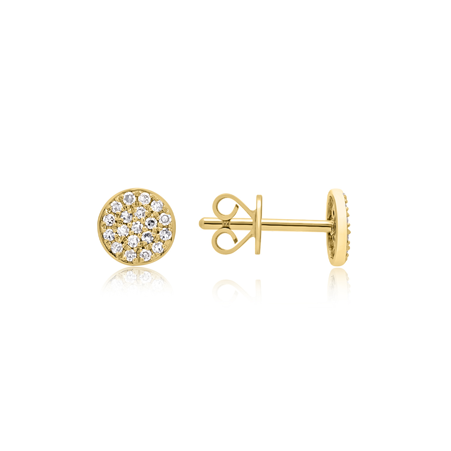 A pair of 9ct yellow gold pave diamond set cluster stud earrings, for pierced ears.
