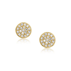 A pair of 9ct yellow gold pave diamond set cluster stud earrings, for pierced ears.