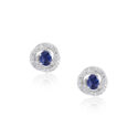 18ct White Gold Sapphire & Diamond Set Swirl Cluster Earrings A pair of 18ct white gold round sapphire and diamond set swirl cluster stud earrings, for pierced ears.