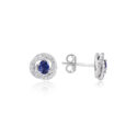 18ct White Gold Sapphire & Diamond Set Swirl Cluster Earrings A pair of 18ct white gold round sapphire and diamond set swirl cluster stud earrings, for pierced ears.
