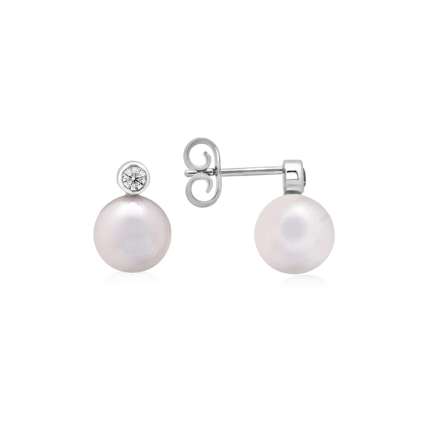 18ct White Gold Akoya Pearl & Diamond Drop Earrings: 0.12 carats
