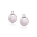 A pair of 18ct white gold akoya pearl and brilliant cut diamond drop earrings, for pierced ears.