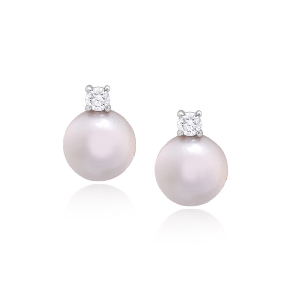 A pair of 18ct white gold akoya pearl and brilliant cut diamond drop earrings, for pierced ears.