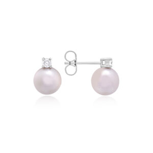 A pair of 18ct white gold akoya pearl and brilliant cut diamond drop earrings, for pierced ears.