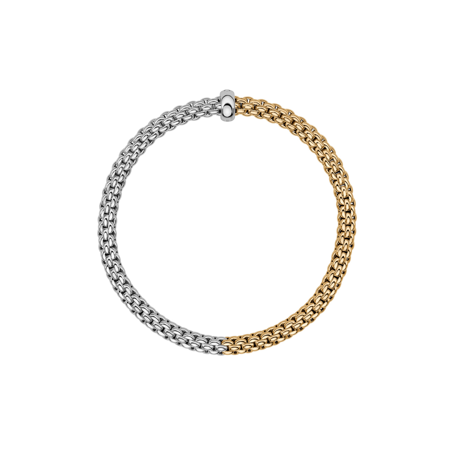 FOPE, Solo Collection, 18ct White & Yellow Gold Diamond Flex'It Bracelet: 0.01 carats An 18ct white and yellow gold Flex'It bracelet with a single white gold diamond set rondel belonging to FOPE's Solo collection.