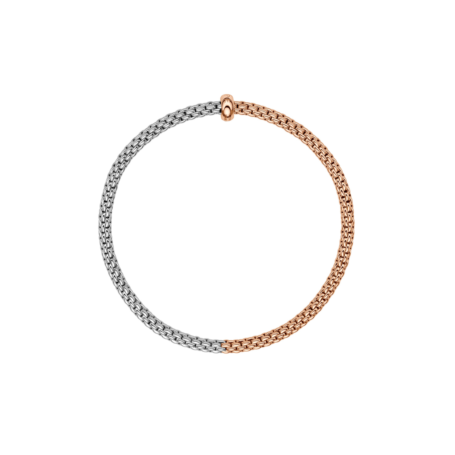 FOPE, Prima Collection, 18ct White & Rose Gold Diamond Flex'It Bracelet: 0.01 carats An 18ct white and rose gold Flex'It bracelet with a single rose gold diamond set rondel belonging to FOPE's Prima collection.