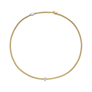An 18ct yellow gold Flex'It necklace with a single white gold diamond set rondel, belonging to FOPE's EKA Collection.