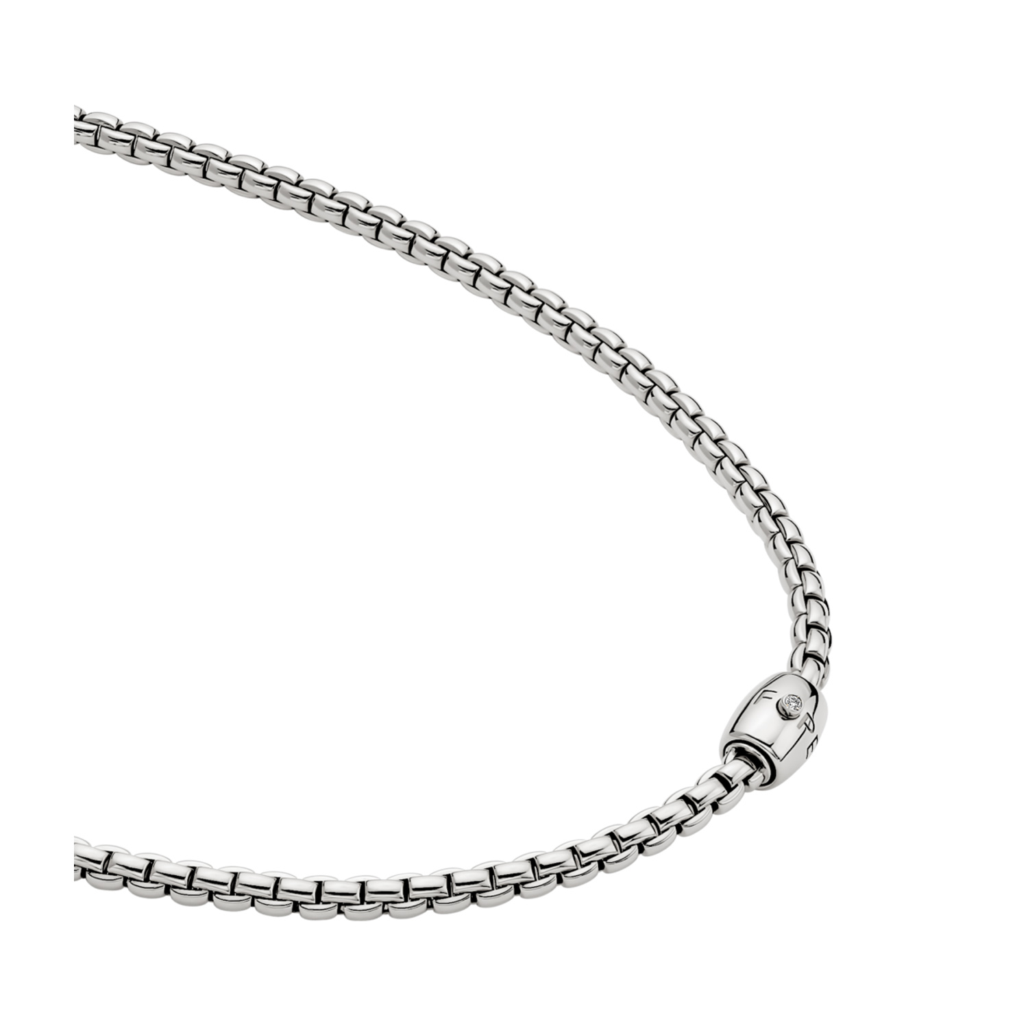 FOPE, EKA Collection, 18ct White Gold Diamond Set Necklace: 0.01 carats An 18ct white gold Flex'It necklace with a single diamond set rondel, belonging to FOPE's EKA collection.