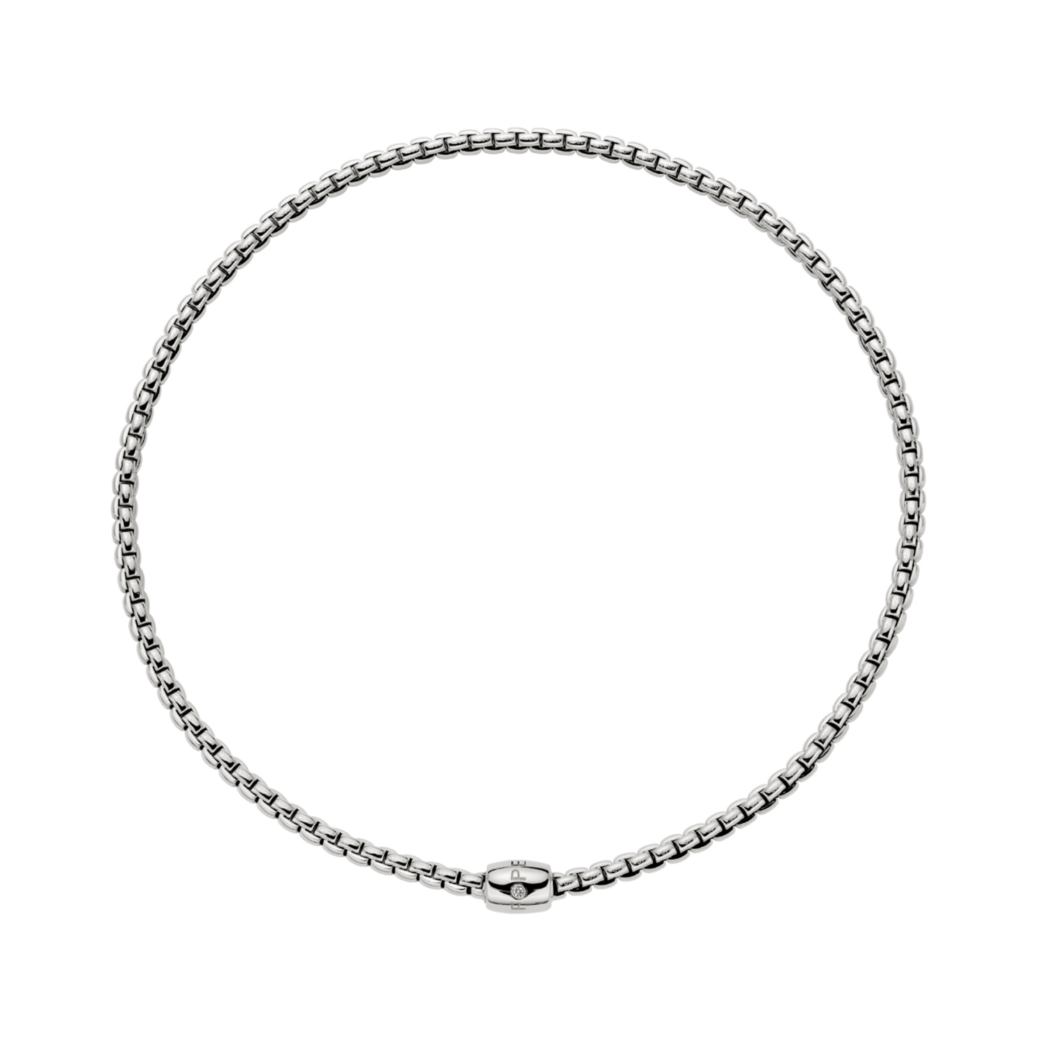 FOPE, EKA Collection, 18ct White Gold Diamond Set Necklace: 0.01 carats An 18ct white gold Flex'It necklace with a single diamond set rondel, belonging to FOPE's EKA collection.