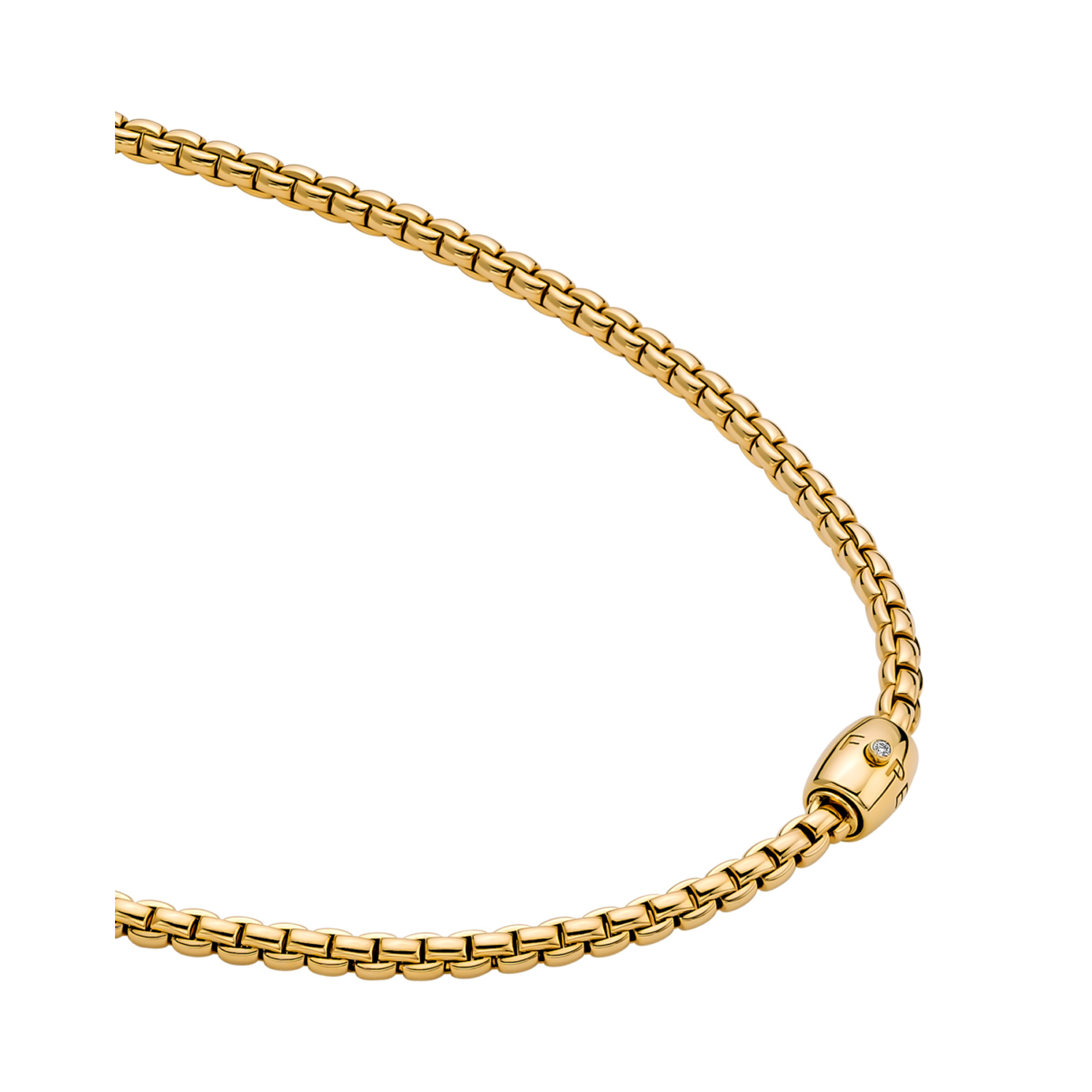 FOPE, EKA Collection, 18ct Yellow Gold Diamond Set Necklace: 0.01 carats An 18ct yellow gold Flex'It necklace with a single yellow gold diamond set rondel, belonging to FOPE's EKA collection.
