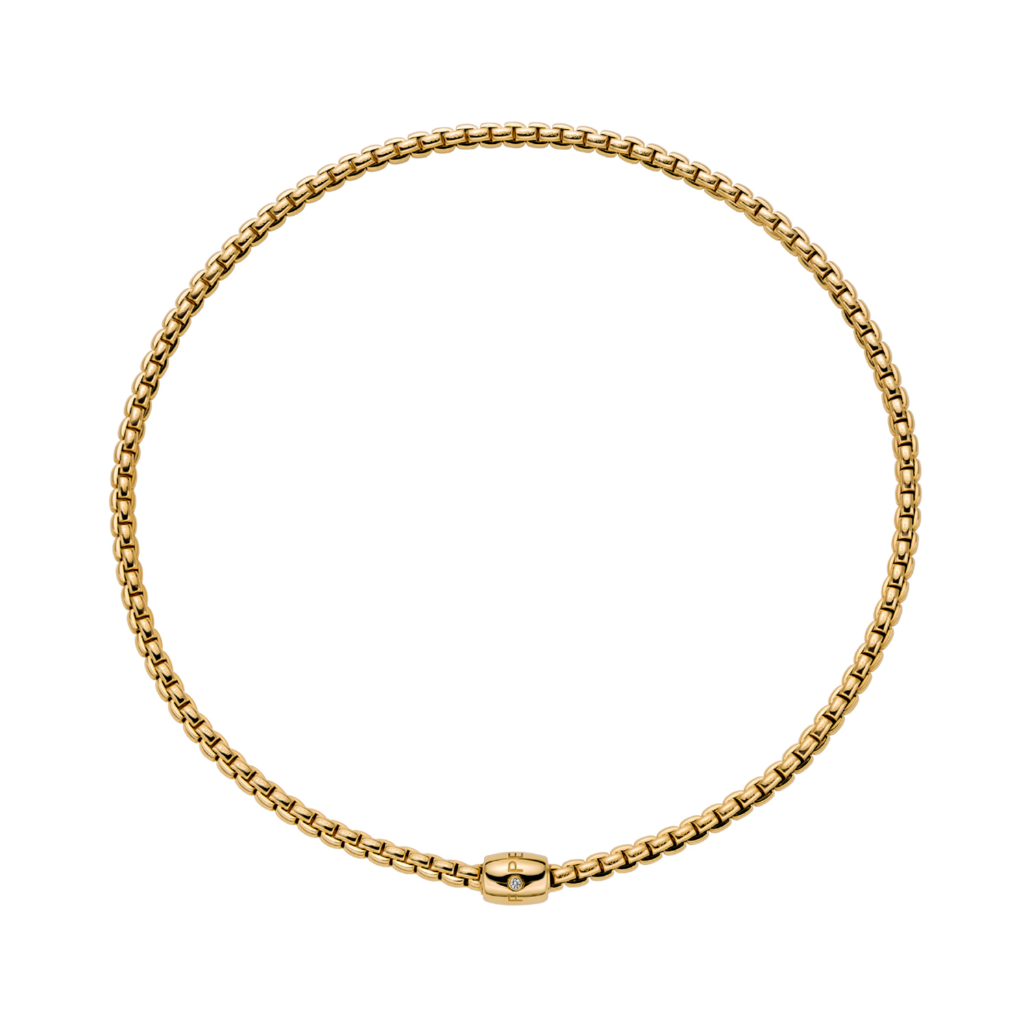 FOPE, EKA Collection, 18ct Yellow Gold Diamond Set Necklace: 0.01 carats An 18ct yellow gold Flex'It necklace with a single yellow gold diamond set rondel, belonging to FOPE's EKA collection.