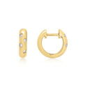 A pair of 18ct yellow gold hoop style earrings set with four diamonds on each earring, for pierced ears.