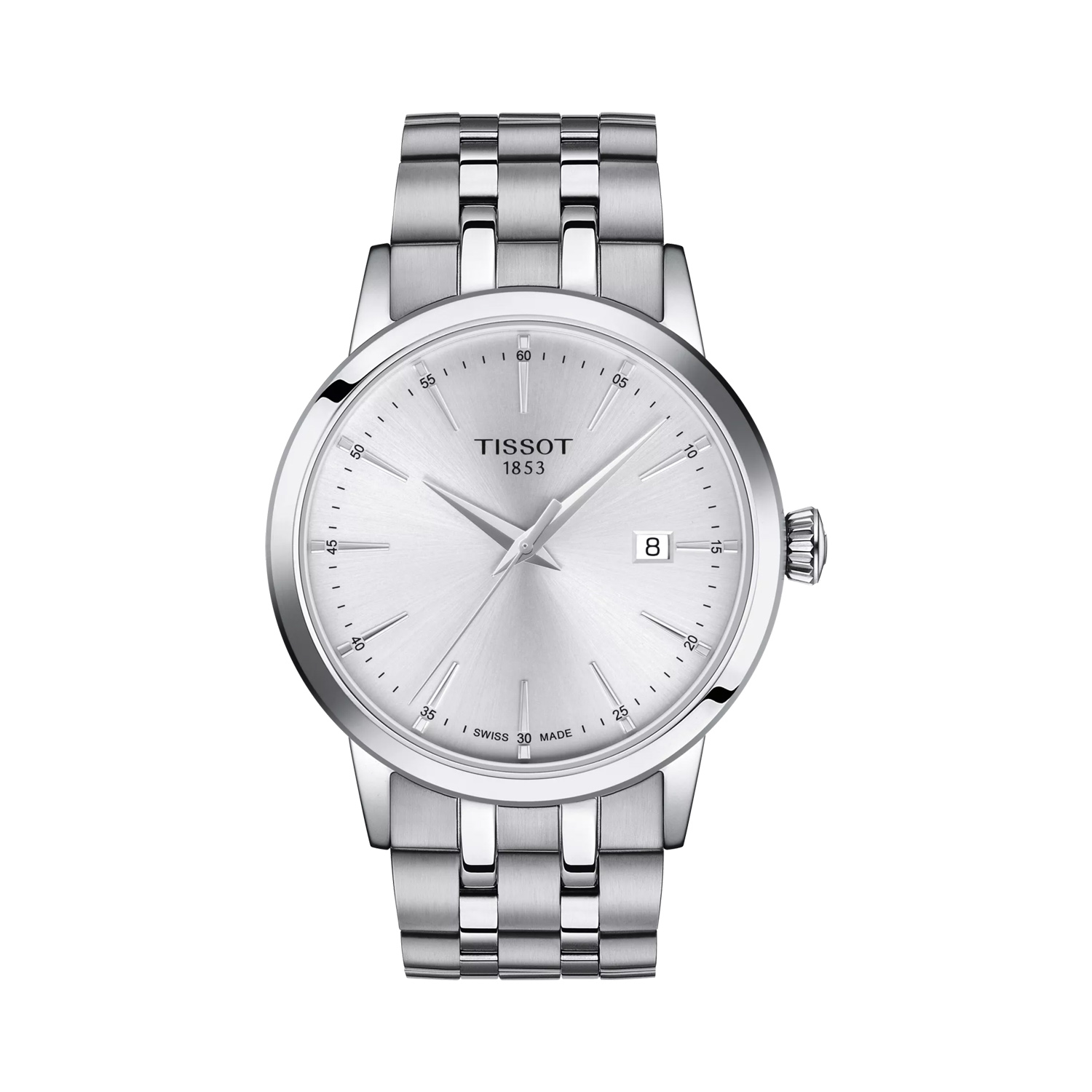 Tissot, Classic Dream Silver, Quartz Men's Watch Tissot, Classic Dream with a 42mm stainless steel case and bracelet strap featuring a date function and a silver dial.