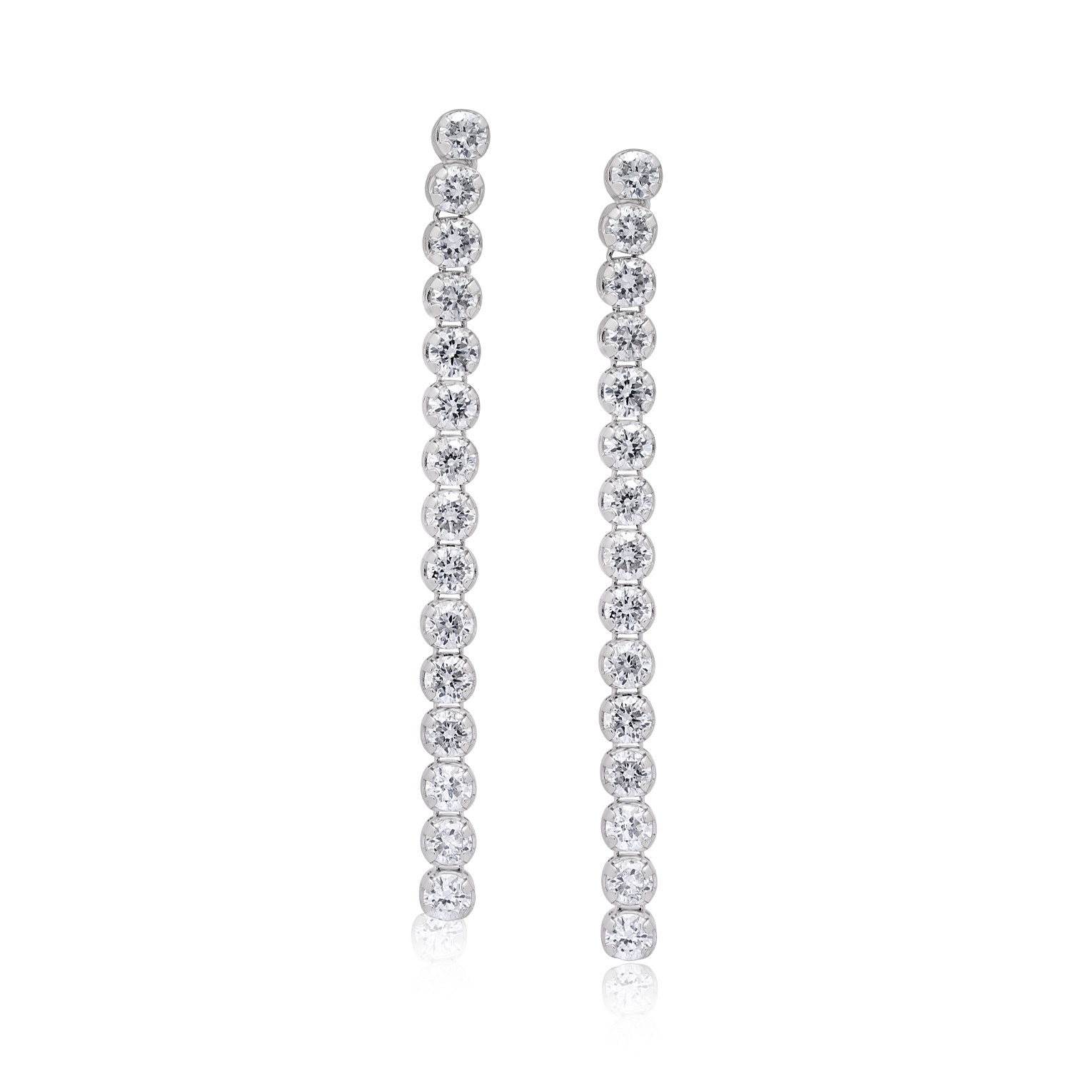 An 18ct white gold brilliant cut diamond line drop earrings, containing 15 stones, for pierced ears.
