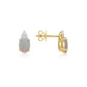 A pair of 9ct yellow gold oval shaped opal and round brilliant cut diamond set stud earrings, for pierced ears.