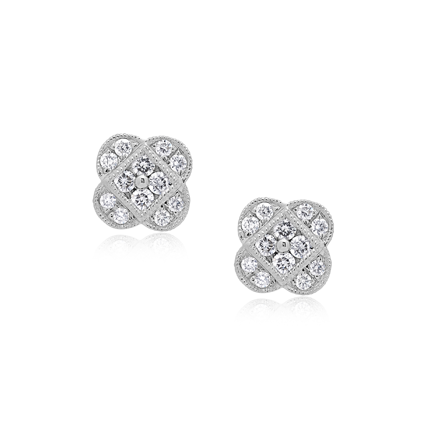 18ct White Gold Millegrain Set Diamond Flower Cluster Earrings: 0.38 carats A pair of 18ct white gold millegrain set diamond flower cluster stud earrings, for pierced ears.