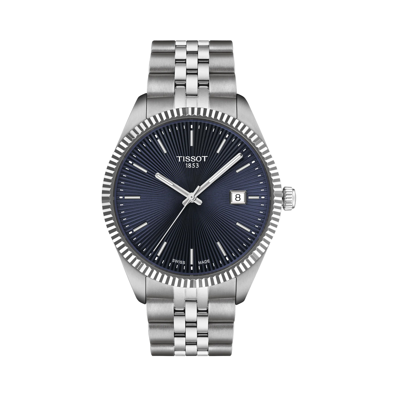 Tissot, Ballade Blue, Quartz Men's Watch Tissot, Ballade with a 40mm stainless steel case and bracelet strap featuring a date function and a navy blue guilloché dial.