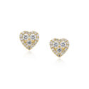 A pair of 18ct yellow gold round brilliant cut diamond heart shaped stud earrings, for pierced ears.