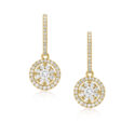 A pair of 18ct yellow gold diamond cluster drop earrings with a hoop fitting, for pierced ears.