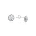 A pair of 18ct white gold claw set single stone brilliant cut diamond cluster earrings surrounded by six marquise cut diamonds, for pierced ears.