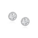 A pair of 18ct white gold claw set single stone brilliant cut diamond cluster earrings surrounded by six marquise cut diamonds, for pierced ears.