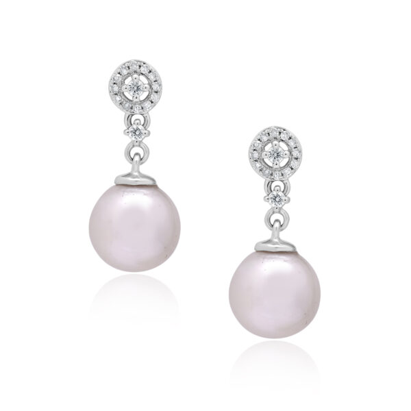 A pair of 18ct white gold freshwater pearl and diamond cluster drop earrings, for pierced ears.