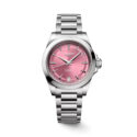 Longines, Conquest with a 34mm stainless steel case and bracelet strap featuring a date function and a pink dial.