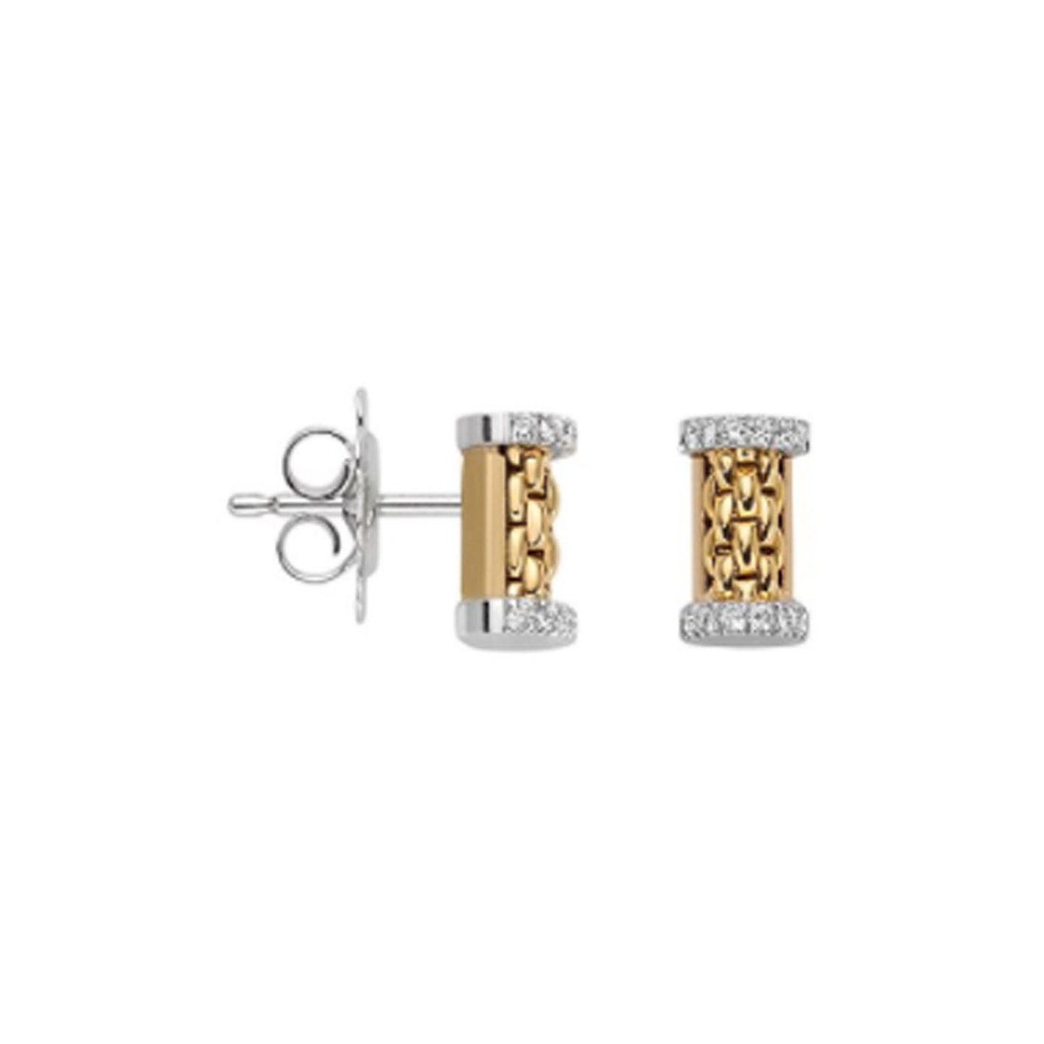 A pair of 18ct yellow and white gold, diamond set stud earrings belonging to FOPE's Essentials collection.