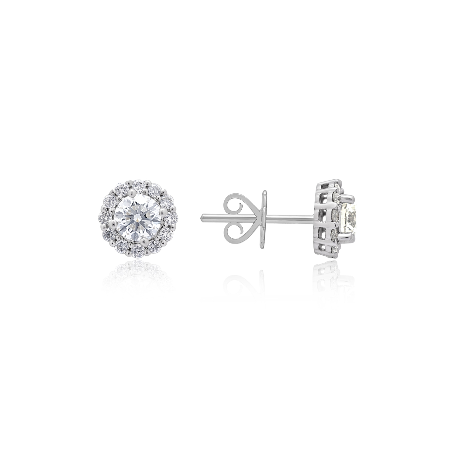 A pair of 18ct white gold diamond cluster stud earrings for pierced ears.