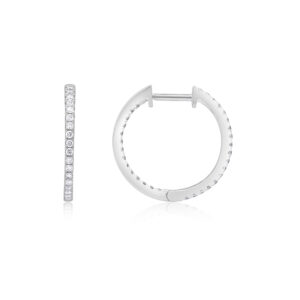 A pair of 18ct white gold round brilliant cut diamond hoop earrings, for pierced ears.