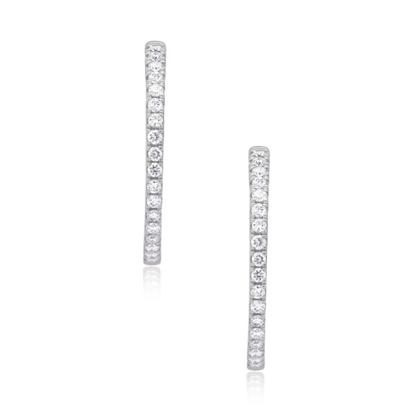 A pair of 18ct white gold round brilliant cut diamond hoop earrings, for pierced ears.