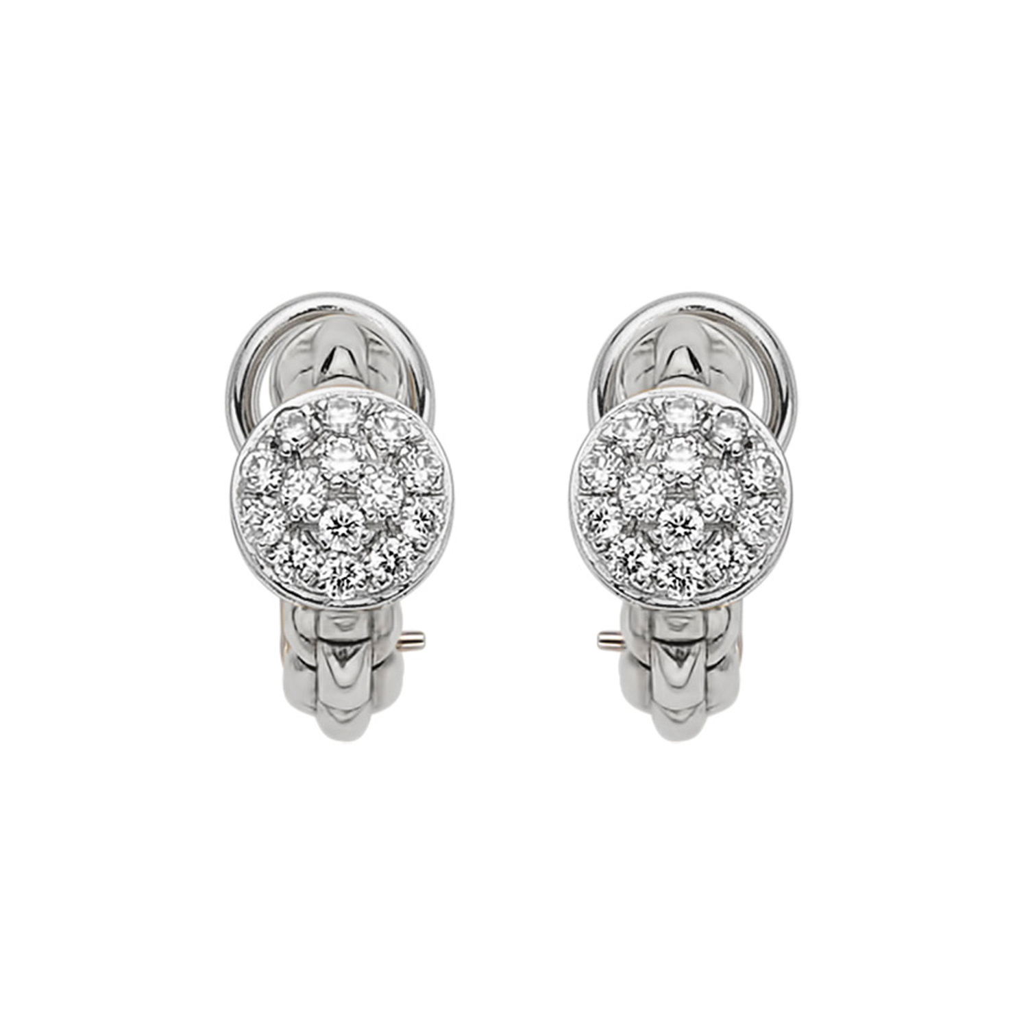 A pair of 18ct white gold pave diamond set earrings for pierced ears, belonging to FOPE's EKA collection.