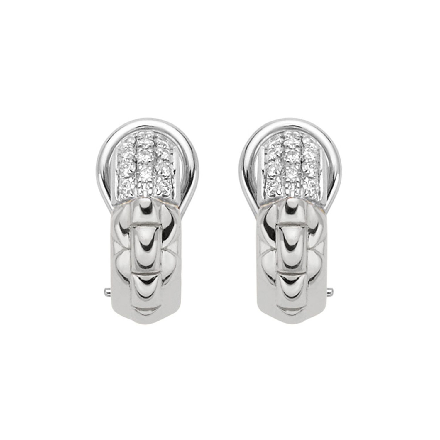 A pair of 18ct white gold pave diamond set earrings for pierced ears, belonging to FOPE's EKA collection.